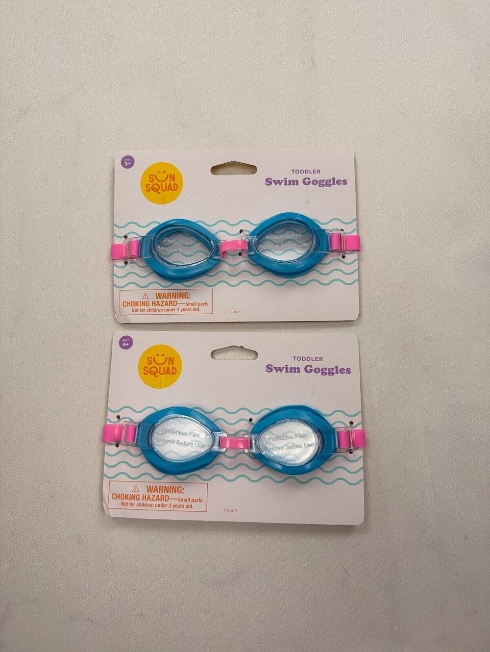 Sun Squad Swim Goggles Toddler Blue Modern Adjustable Lot of 2 - Toddler